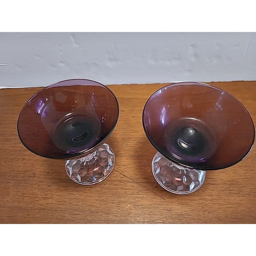 2 Fostoria AMERICAN LADY AMETHYST PURPLE Champagne Coupe Cocktail Glass Goblet